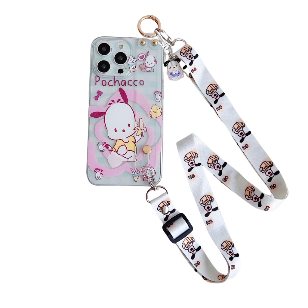 เคสโทรศัพท์มือถือ กันกระแทก ลายการ์ตูนสุนัข พร้อมสายคล้องยาว และสายคล้องข้อมือ สําหรับ iPhone 15 14 