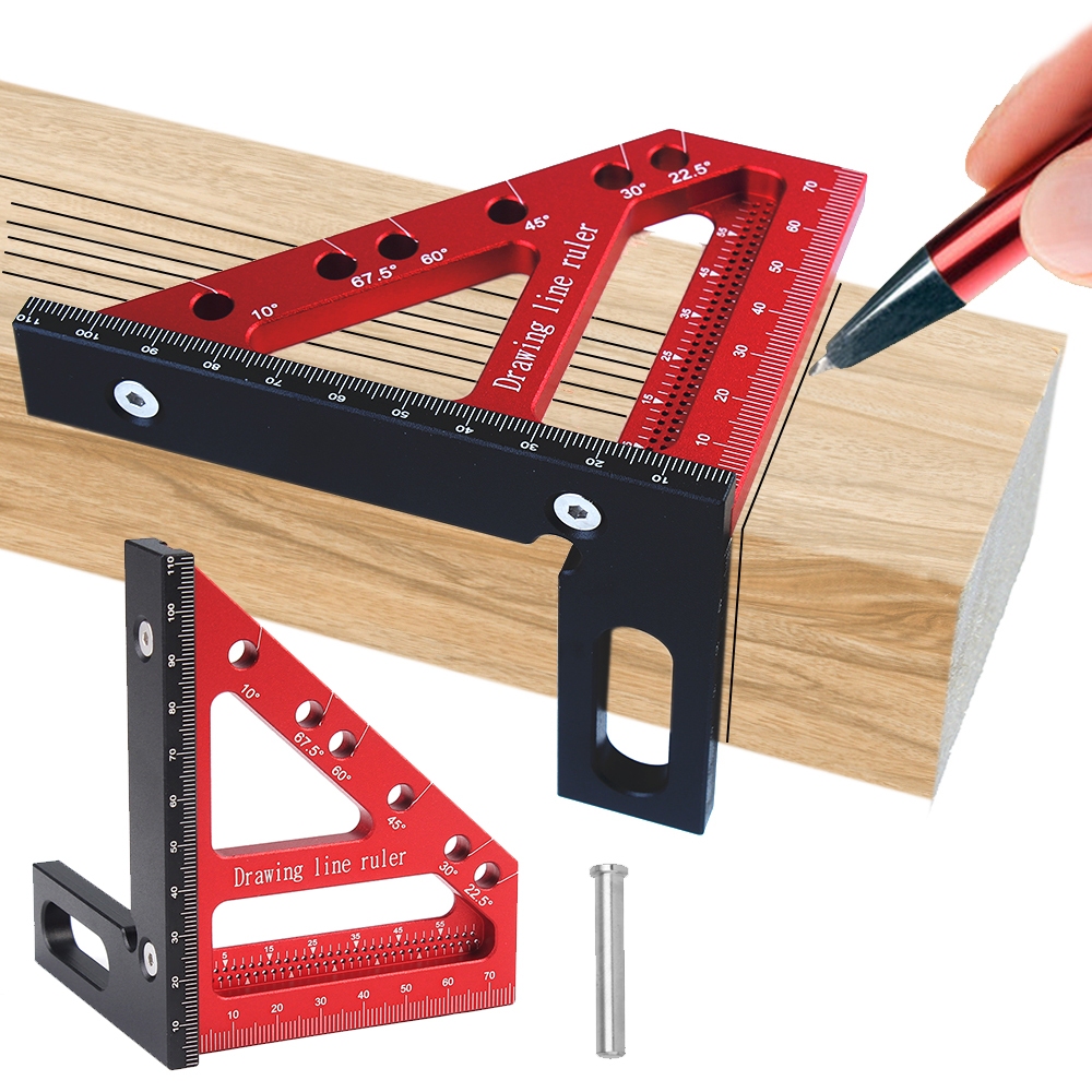 3D Multi-Angle Woodworking Square Measuring Ruler 22.5-90 Degree Aluminum Alloy Measuring Protractor