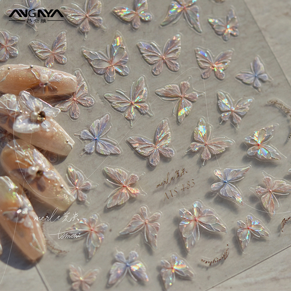 Angnya สติกเกอร์ฟอยล์ ลายผีเสื้อ 3D มีกาวในตัว สีทอง สําหรับตกแต่งเล็บ Diy 1 ชิ้น