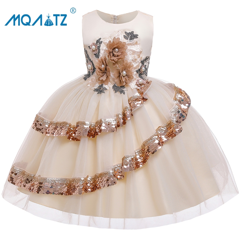 Mqatz ดอกไม้สาวแต่งตัววันเกิดบอลชุดเด็กชุดเจ้าหญิงชุดเสื้อผ้าสาวพรรคอย่างเป็นทางการชุดแต่งงาน 3-10 ปี ล L5148