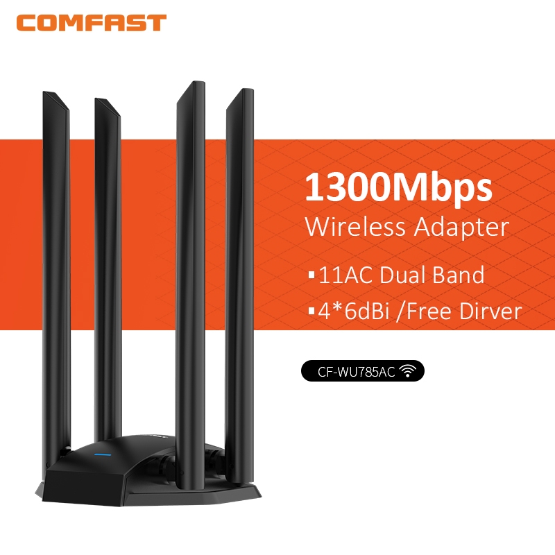 Comfast 1300Mbps usb WiFi สำหรับคอมพิวเตอร์ MT7612UN dual band 5G เครื่องรับสัญญาณ Wifi 4X6Dbi เสาอากาศ WiFi สัญญาณ king สนับสนุน Linux โหมดจอภาพ