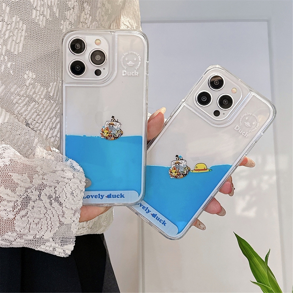Iphone 15 Pro Max 14 Plus 13 12 11 การ์ตูน One Piece ไอคอน ของเหลว ทรายดูด ใส นิ่ม กรอบแข็ง เคสด้านหลัง