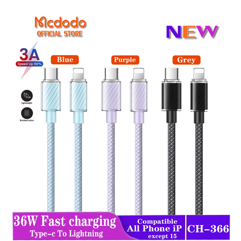 Mcdodo สายชาร์จ Type-c 36W เป็น Lightning 4 เท่า ชาร์จเร็ว สําหรับ iPhone 14 13 12 11 X CA-366