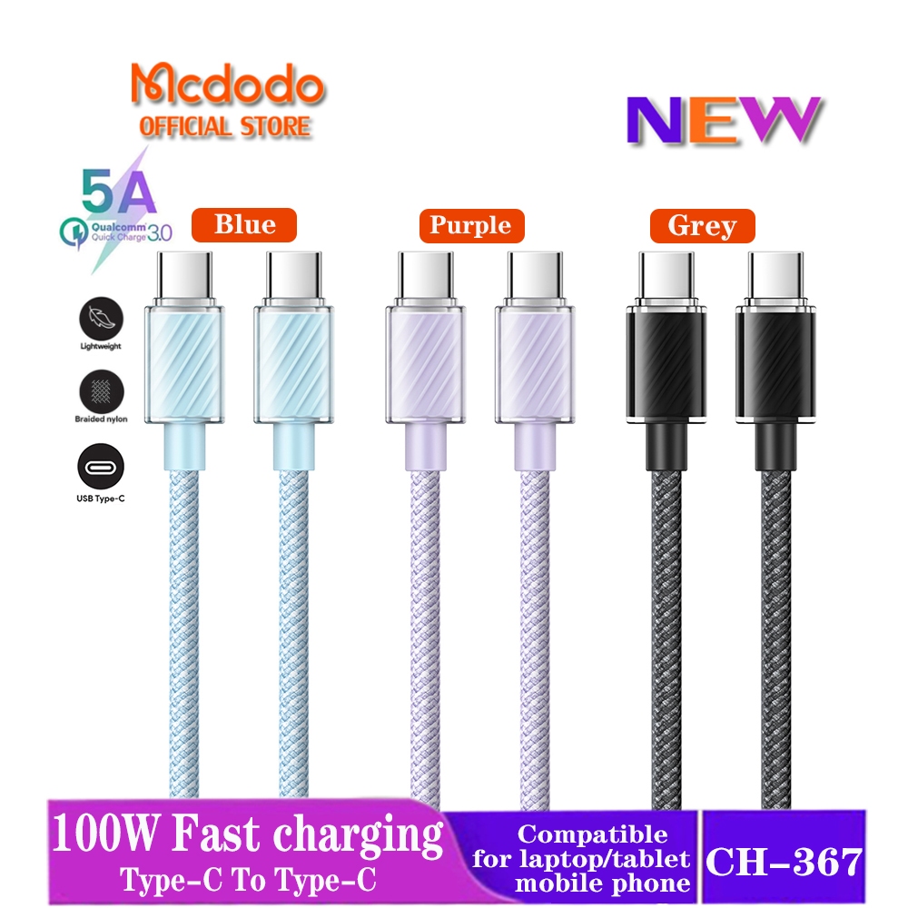 Mcdodo สายเคเบิลข้อมูล 5A 100W Type-C เป็น Type-C PD100W สําหรับแล็ปท็อป แท็บเล็ต โทรศัพท์มือถือ เกมคอนโซล CA-367