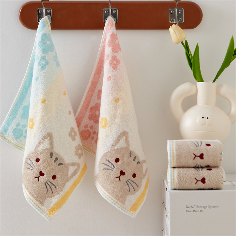 ผ้าเช็ดตัว ผ้าขนหนูอาบน้ํา ผ้าฝ้าย cotton 100% ลายการ์ตูนแมวน่ารัก ทรงสี่เหลี่ยม ขนาด 33*34 ซม. 34*75 ซม. 70*140 ซม.
