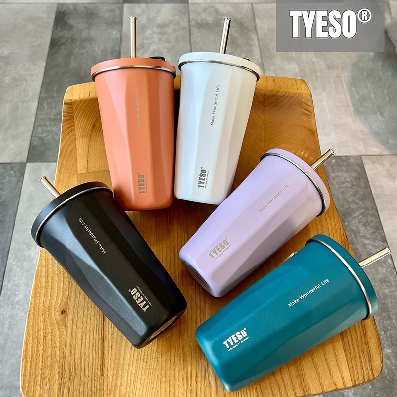 แก้วเก็บความเย็น Tyeso ของแท้ แก้วกาแฟ พร้อมหลอด+แปรง สแตนเลส 304 แก้วเก็บอุณหภูมิ