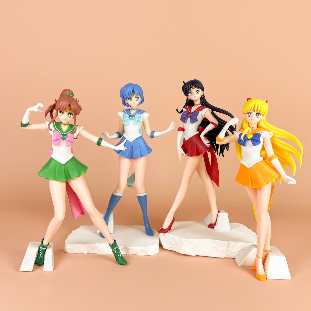 โมเดลฟิกเกอร์ PVC รูปปั้นเซเลอร์มูน Minako Aino Mizuno Ami Hino Rei Kino Makoto ขนาด 22 ซม. สําหรับต
