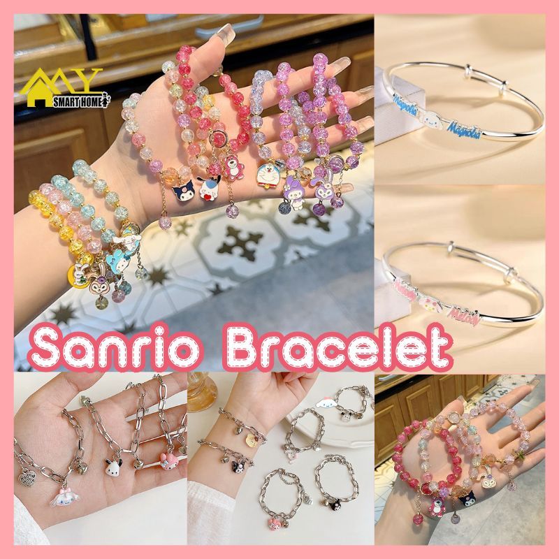 สร้อยข้อมือลูกปัดคริสตัล รูป Hello Kitty Sanrio Kawaii Cinnamorol Kuromi Doraemon เครื่องประดับแฟชั่น สําหรับผู้หญิง