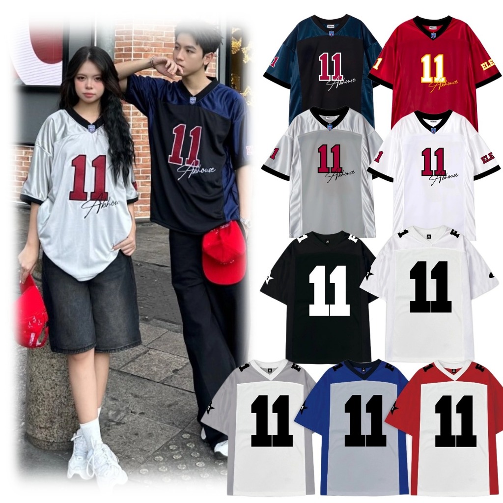เสื้อยืดเบอร์ 11 แบบหลวมๆชายและหญิง ไม่จํากัดเพศ เสื้อยืดฟุตบอลหมายเลข 11 คอวีแขนสั้นคุณภาพสวยแขนหนา