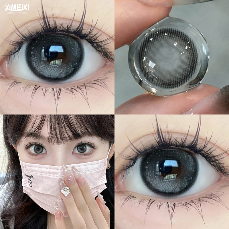 Yimeixi คอนแทคเลนส์สายตาสั้น สีดํา 14.5 มม. สีน้ําตาล สีฟ้า 6 เดือน สําหรับนักเรียน ผู้หญิง 2 ชิ้น