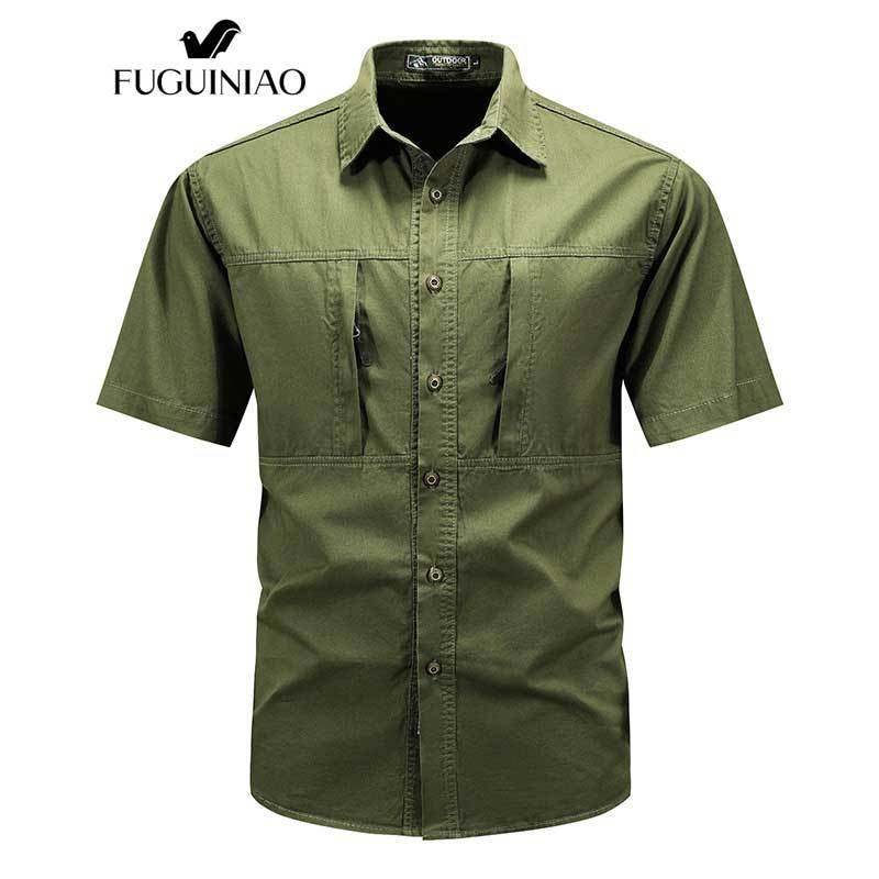 Fuguiniao ใหม่ เสื้อเชิ้ตลําลอง แขนสั้น สีพื้น สําหรับผู้ชาย - รูปที่ 2