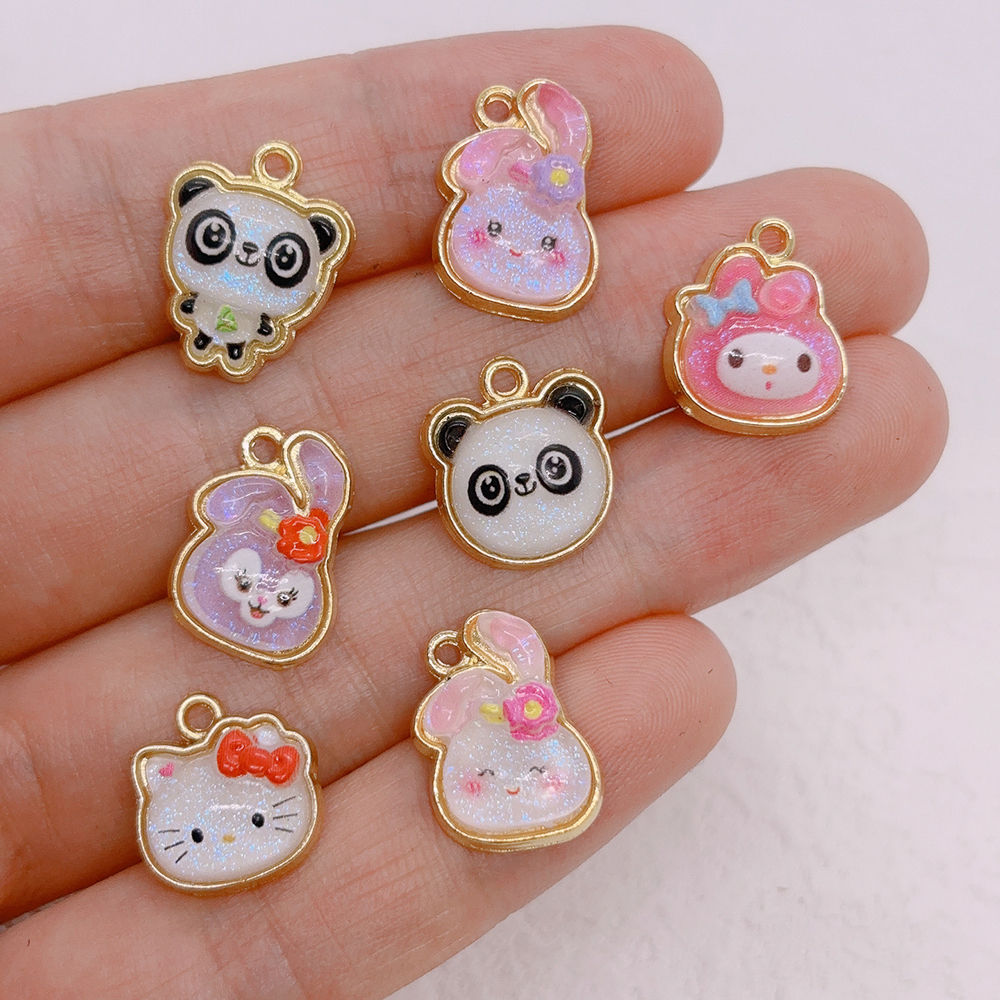 จี้รูปแมว แพนด้า กระต่ายน่ารัก ทําจากโลหะอัลลอย สําหรับห้อยตกแต่ง 4 ชิ้น