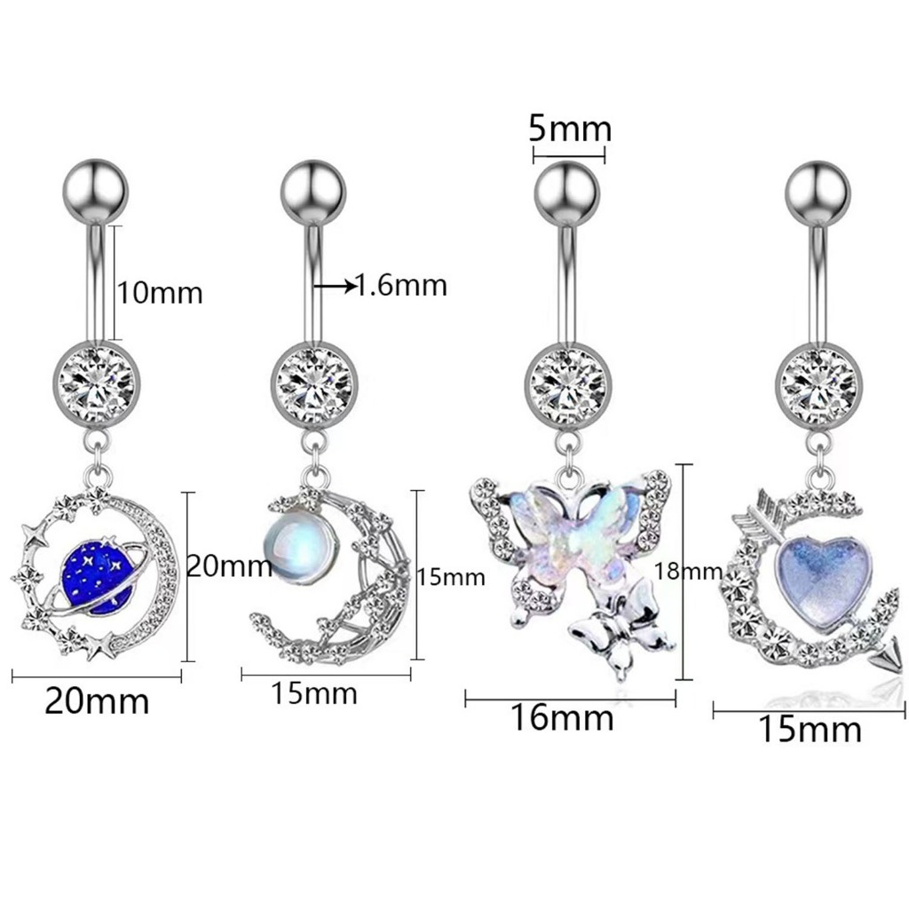 （คลังสินค้าไทย）เครื่องประดับ จิวสะดือ ริบบิ้นโบว์ สเตนเลส ประดับกลิตเตอร์ พลอยเทียม หวานแหวว 1 ชิ้นฤดูร้อนสงกรานต์ - รูปที่ 3