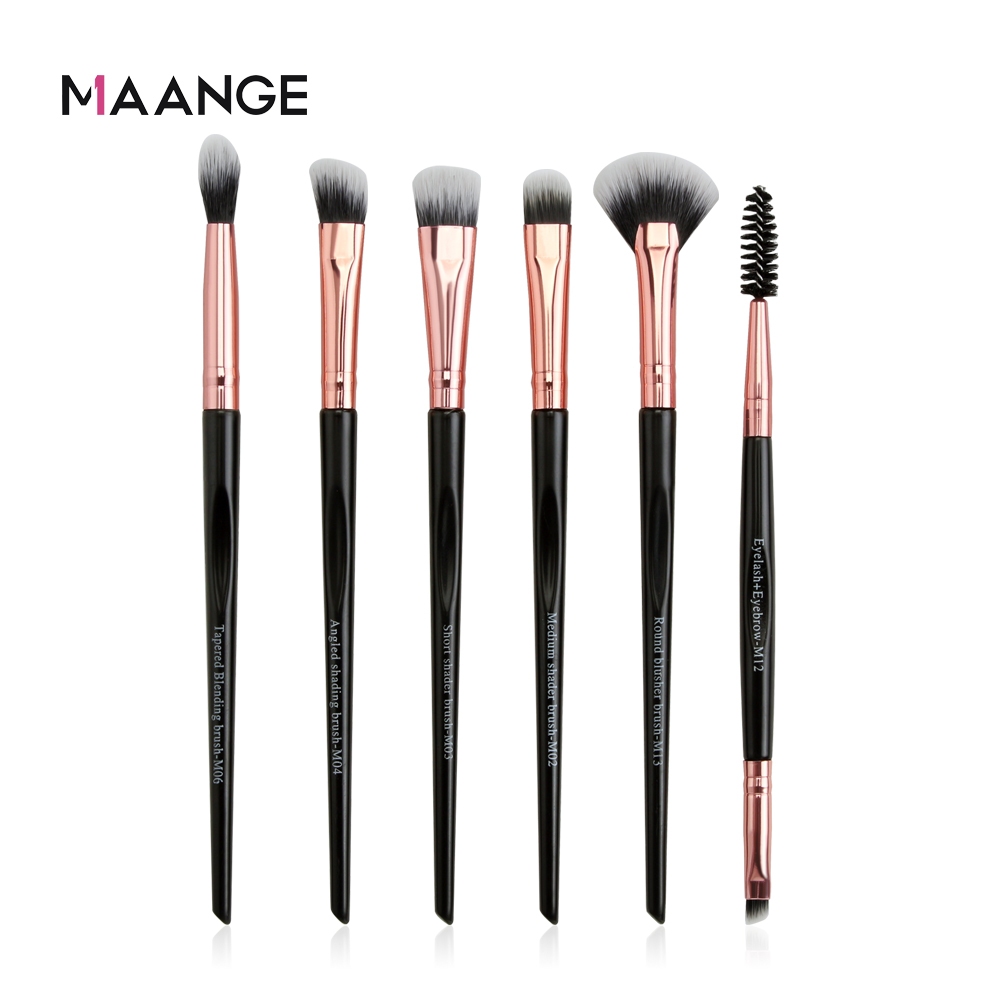MAANGE 6pcs ดวงตา รายละเอียด แปรงแต่งหน้า เปลือกตา อายไลเนอร์ คิ้ว เครื่องมือความงาม พกพาได้