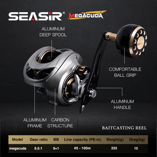 Seasir Megacuda รอกตกปลา กรอบอลูมิเนียม คาร์บอน 15 กก. 9+1BB 6.5:1