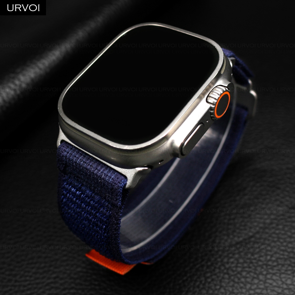 Urvoi สําหรับ Apple Watch Ultra 2 1 series 9 876 SE 5 สายแหวนโลหะสําหรับ iWatch สายรัดข ้ อมือเดินทางห ่ วงไนลอนหนัง