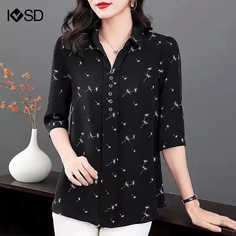 Ivsd เสื้อเชิ้ตแขน 3/4 ลายดอกไม้ พลัสไซซ์ หรูหรา แฟชั่นฤดูร้อน สําหรับผู้หญิง