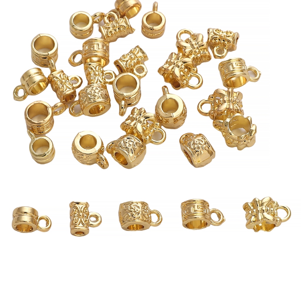 14k Gold Plated Bail ลูกปัด DIY สร้อยข้อมือสร้อยคอจี้ Charm Holder Spacer Connector หลอด Bails สายไฟ Bails
