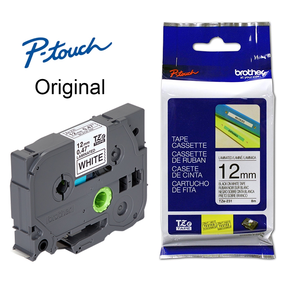 พี่แบล็คเทปขาว | Brother TZE-231 12 มม.ป้ายเทปตลับหมึกสําหรับH110 D210 P300BT D400 P700 P750W E110VP
