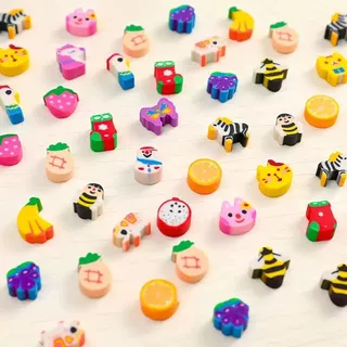 50ชิ้น/เซ็ต น่ารัก การ์ตูนยางลบหัวใจรักสัตว์เค้กผลไม้จํานวนรูปร่างยางลบสําหรับนักเรียนประถมรางวัลมินิน่ารักยางลบเครื่องเขียนโรงเรียนสํา