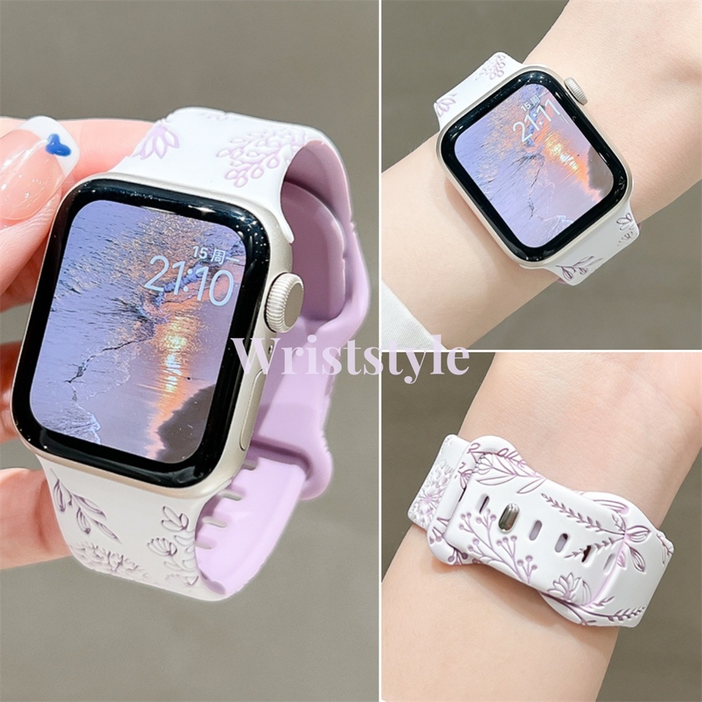 สายนาฬิกาข้อมือซิลิโคน ลายดอกไม้ สองสี แบบเปลี่ยน สําหรับ Apple Watch S9 8 7 6 5 4 3 SE ULTRA iWatch