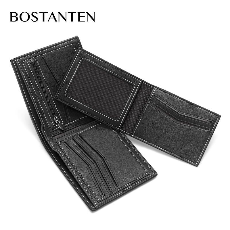 BOSTANTEN กระเป๋าสตางค์ใบสั้น หนัง PU สไตล์ธุรกิจ สำหรับผู้ชาย
