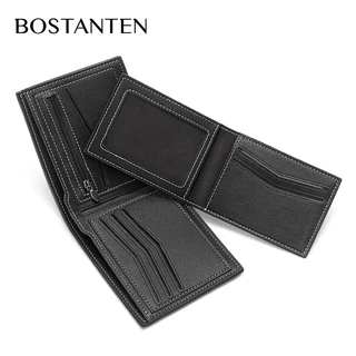 BOSTANTEN กระเป๋าสตางค์ใบสั้น หนัง PU สไตล์ธุรกิจ สำหรับผู้ชาย