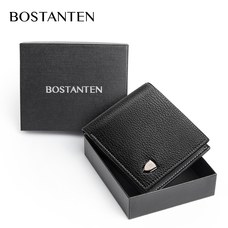 BOSTANTEN กระเป๋าสตางค์ใบสั้น หนัง PU สไตล์ธุรกิจ สำหรับผู้ชาย