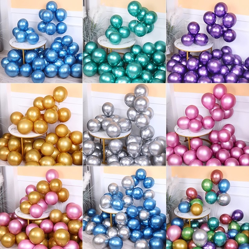 ลูกโป่งยางโลหะขนาด 10 นิ้ว (10 ชิ้น) ตกแต่งวันเกิดบอลลูนตกแต่งบอลลูนโลหะ