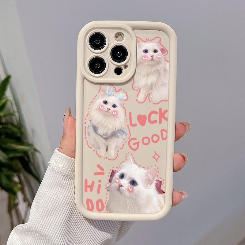 เคสโทรศัพท์มือถือ แบบหนา ป้องกันกล้อง กันกระแทก ลายการ์ตูนแมวสามตัว สําหรับ iPhone 15 pro max Plus 14 13 Plus 12 11 se xr xs x 78