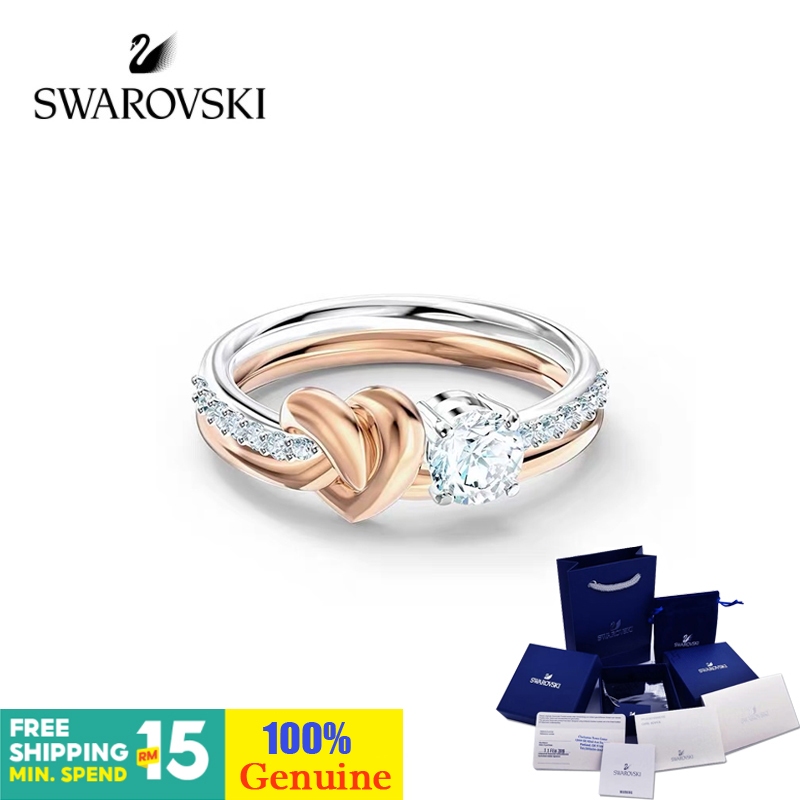 พร้อมส่ง Swarovski แหวนเงิน ประดับคริสตัล และเพชร สามารถปรับได้ ขนาดเล็ก สําหรับผู้หญิง
