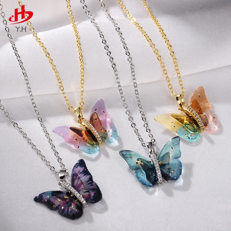 ⭐Y.H⭐ ผีเสื้อสี สีทอง 18 K สร้อยคอสแตนเลส
