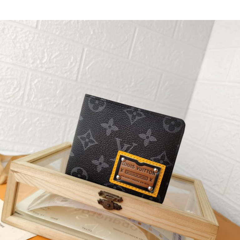 【พร้อมกล่อง+พร้อมส่ง】ของแท้ 100% Louis Vuitton LV กระเป๋าสตางค์หนัง ใบสั้น ลายดอกไม้ สีดํา เหลือง M60895