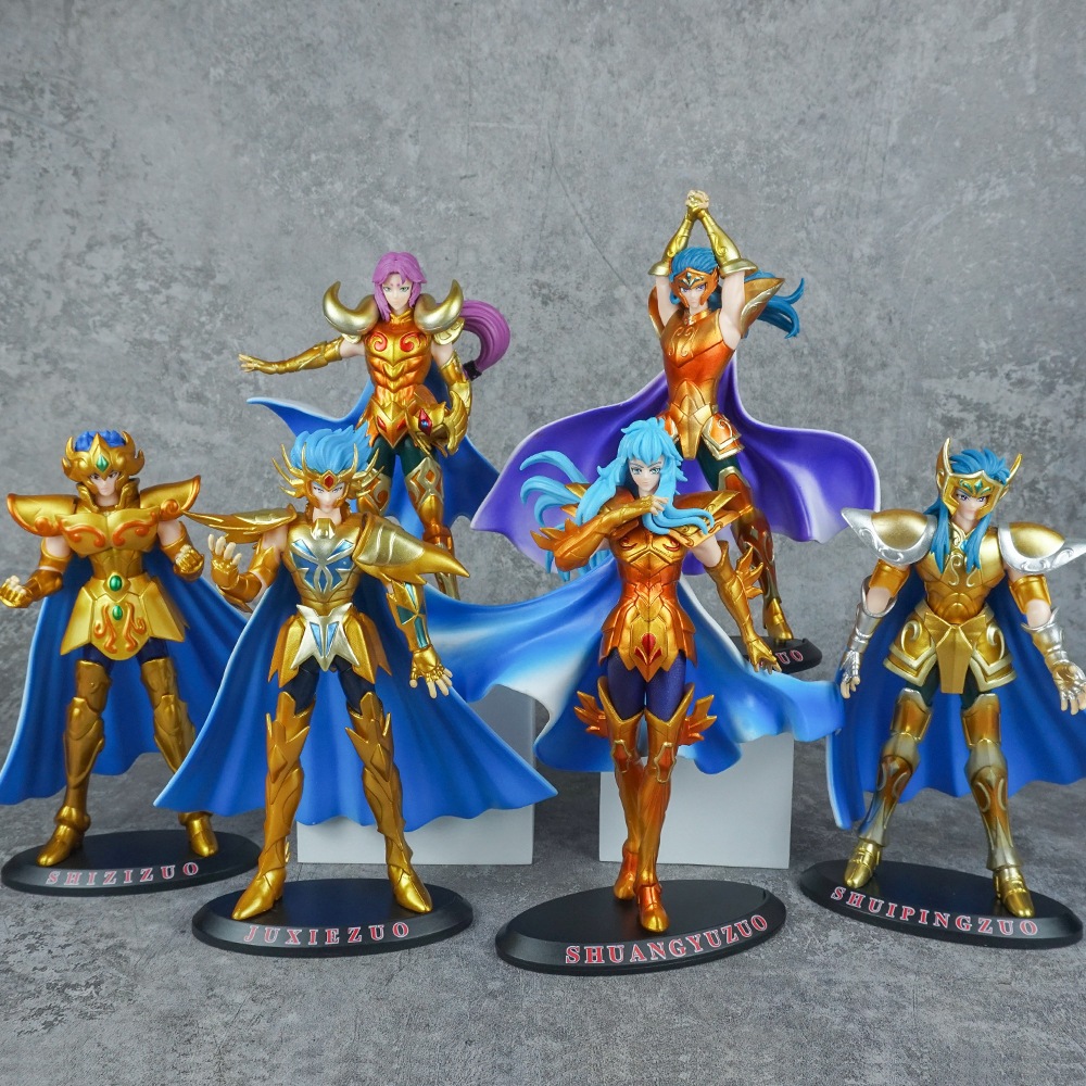 โมเดลฟิกเกอร์ PVC รูปอนิเมะ Saint Seiya Aquarius Pisces Aries Cancer Leo สีทอง 18 แบบ ของเล่น สําหรับเก็บสะสม ตั้งโต๊ะ