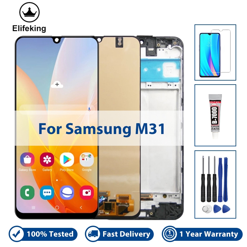ทดสอบ 100% สําหรับ Samsung Galaxy M31 M315 SM-M315F จอแสดงผล LCD Touch Screen Digitizer Assembly กรอบ
