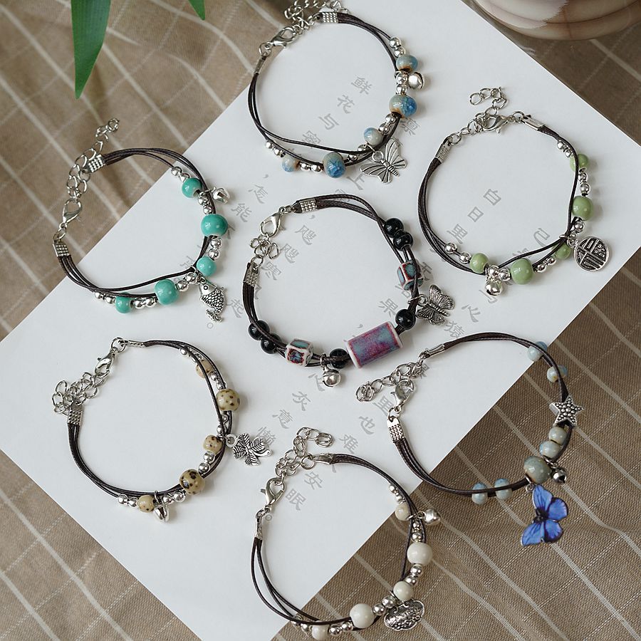 สร้อยข้อมือเซรามิค แบบสานมือ ลายผีเสื้อ สไตล์จีน สําหรับผู้หญิง