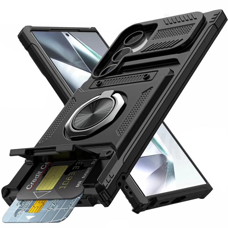 กรณีโทรศัพท์มือถือหนักกันกระแทกพร้อมที่วางโลหะและช่องเสียบการ์ด S25 Ultra S24 Ultra S24 Fe S23 Ultra A16
