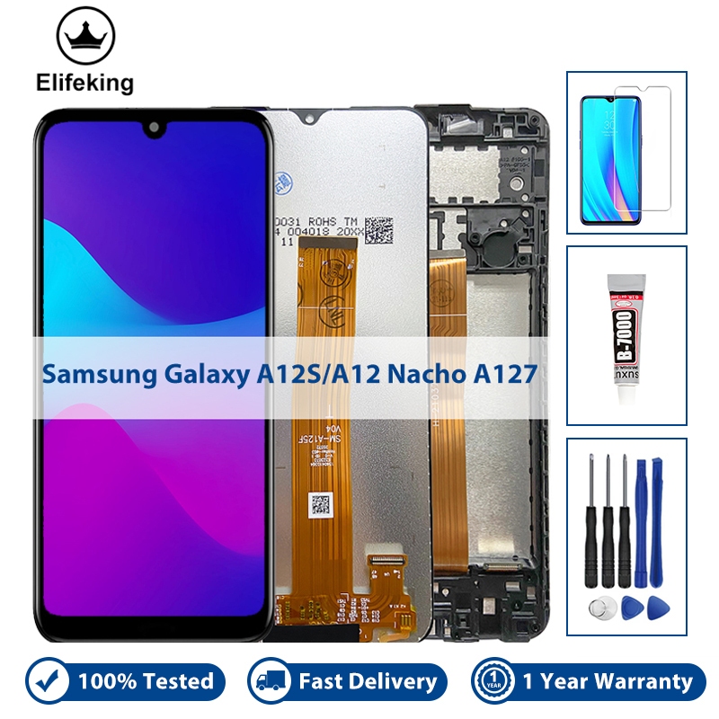 ทดสอบ 100% LCD สําหรับ Samsung Galaxy A12 Nacho A12S จอแสดงผล LCD Touch Screen Digitizer Assembly SM-A127F SM-A127M เปลี่ยน