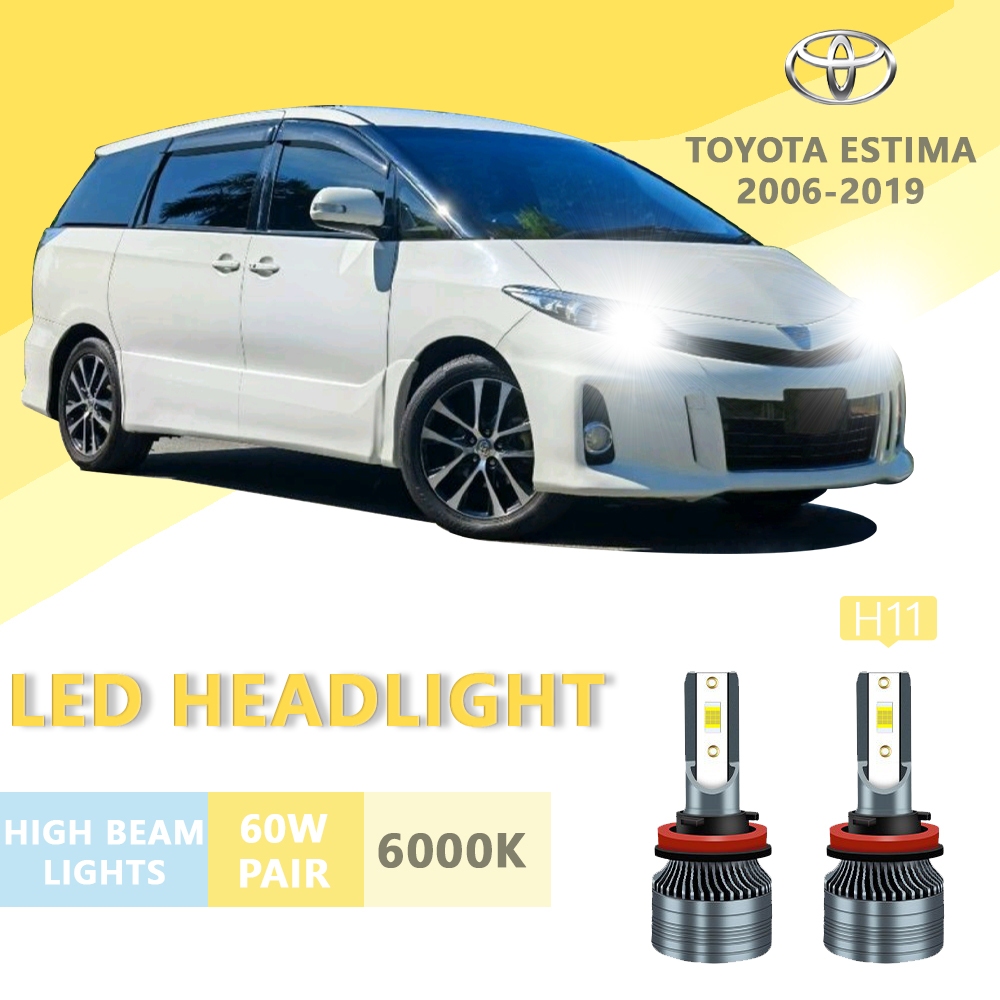 หลอดไฟหน้า LED สว่างมาก สีขาว สําหรับ TOYOTA Estima 2006-2019 H11 2 ชิ้น