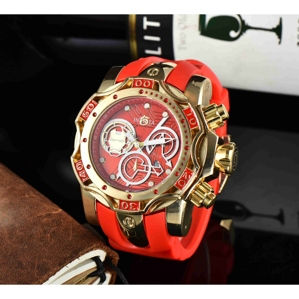 Invicta นาฬิกาข้อมือ สายซิลิโคน กันน้ํา หน้าปัดสีแดง สําหรับผู้ชาย