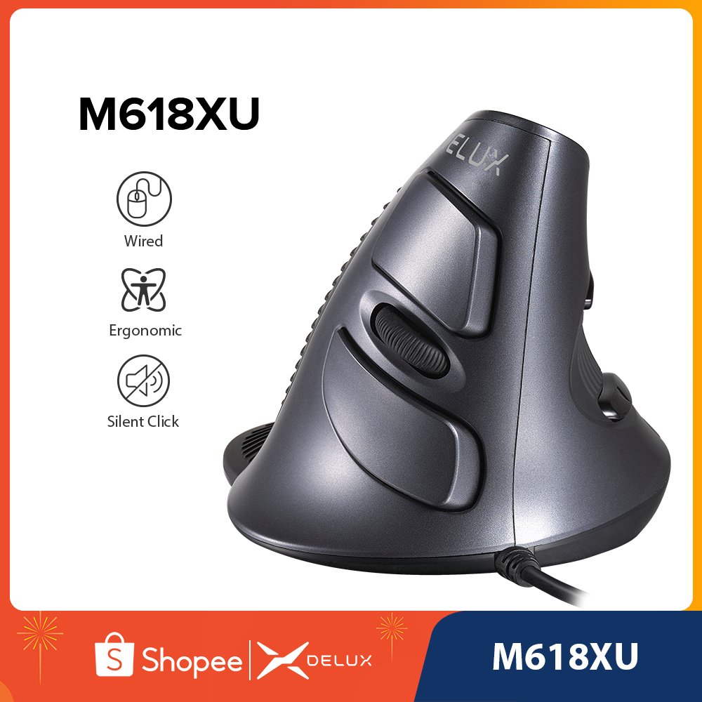 Delux M618 XU เมาส์มือข้อมือ 6 ปุ่ม 600/1000/1600 DPI สําหรับเครื่องคอมพิวเตอร์แล็ปท็อป