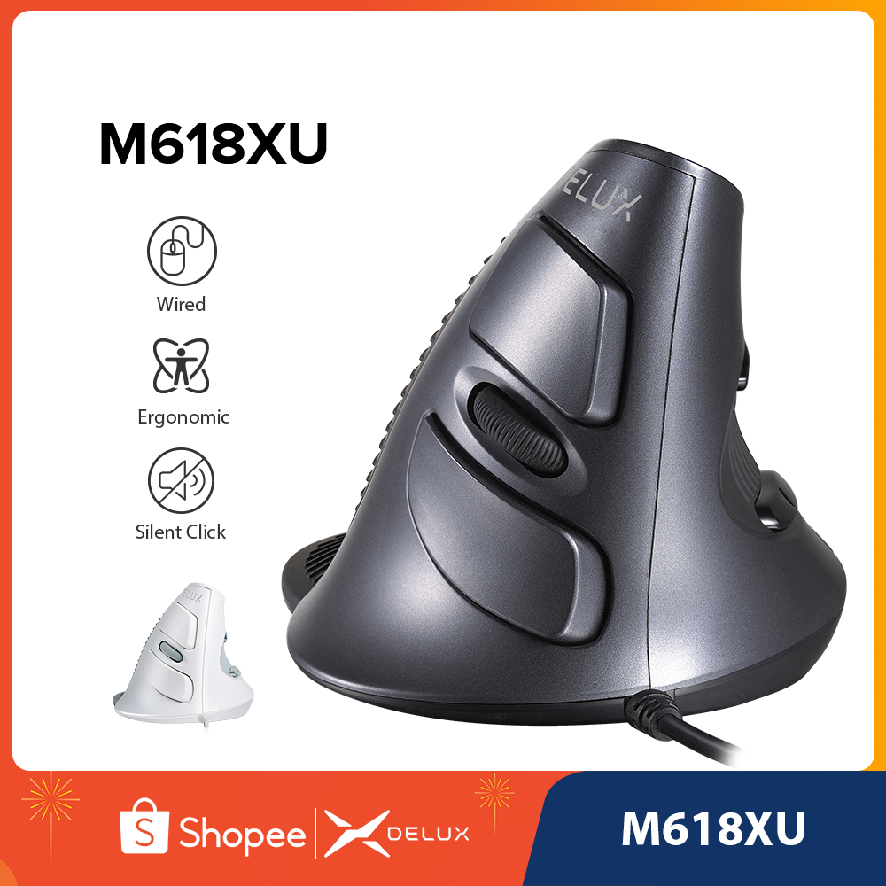Delux M618XU เมาส์ 6 ปุ่ม 600/1000/1600 DPI พร้อมแผ่นรองข้อมือสําหรับ Windows Mac