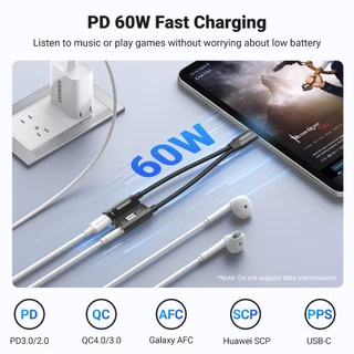 Ugreen 2 in 1 ตัวแปลง USB C เป็นเสียง Hifi 3.5 มม. เป็น USB C PD 60W พร้อมเคสแม่เหล็ก สําหรับ iPhone 15 Pro Max Macbook 13 นิ้ว M3 หูฟัง ลําโพง