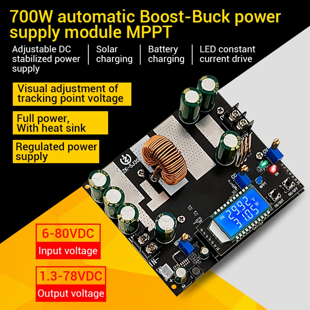 Zk-sj30 โมดูลควบคุมแรงดันไฟฟ้าอัตโนมัติ 700W ชาร์จพลังงานแสงอาทิตย์ 30A MPPT CC CV