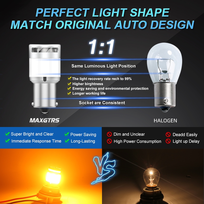 Maxgtrs หลอดไฟเลี้ยวรถยนต์ LED 1156 BA15S P21W PY21W BAU15S T20 7440 W21W 2 ชิ้น ราคา ถูกที่สุด ดีลบีเคเค แกลเลอรีภาพที่ 8