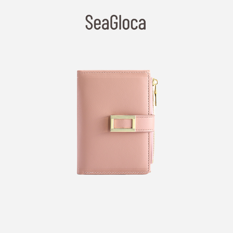Seagloca ใหม่ กระเป๋าสตางค์ใบสั้น สีพื้น มัลติฟังก์ชั่น ใส่เหรียญได้ แฟชั่นสําหรับผู้หญิง No 1810