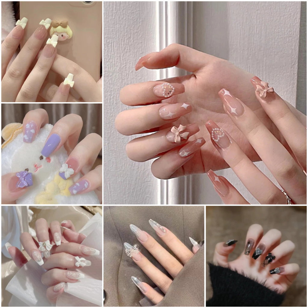 เล็บปลอม 3D พลอยเทียม หินเพชรเทียม พร้อมกาว DIY 24 ชิ้น