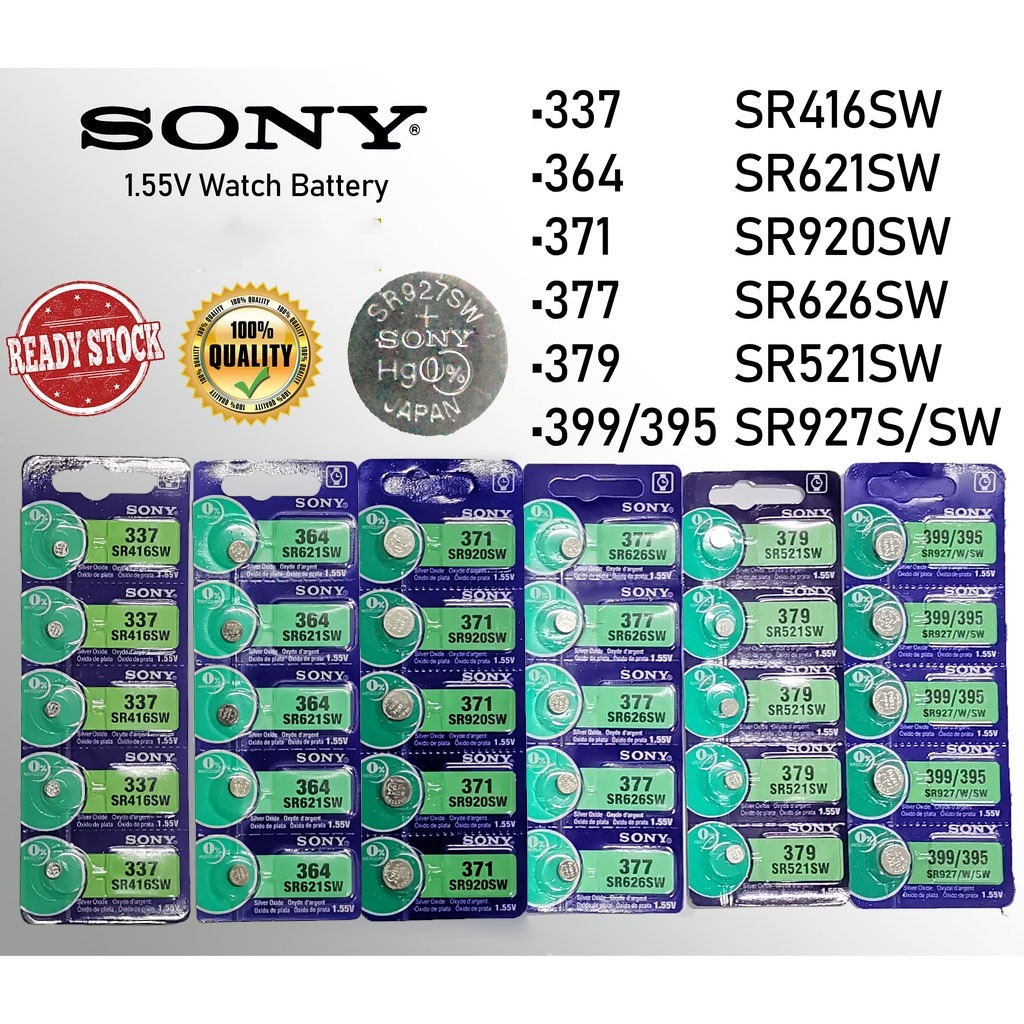 Sony • แบตเตอรี่นาฬิกาข้อมือ 337 SR416SW • 364 SR621SW • 371 SR920SW • 377 SR626SW • 379 SR521SW • 3