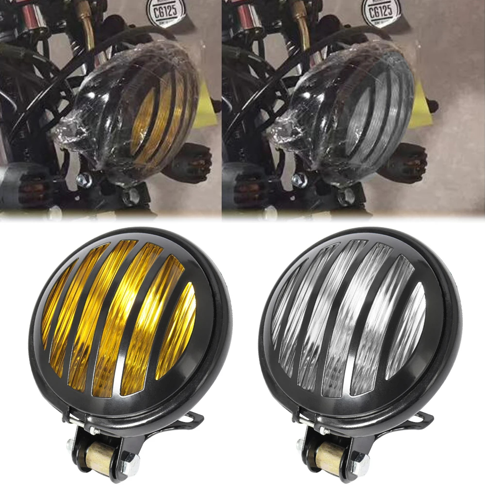 ไฟหน้ารถจักรยานยนต์ สีดํา สไตล์วินเทจ สําหรับ Harley Choppers CB Cafe Racer