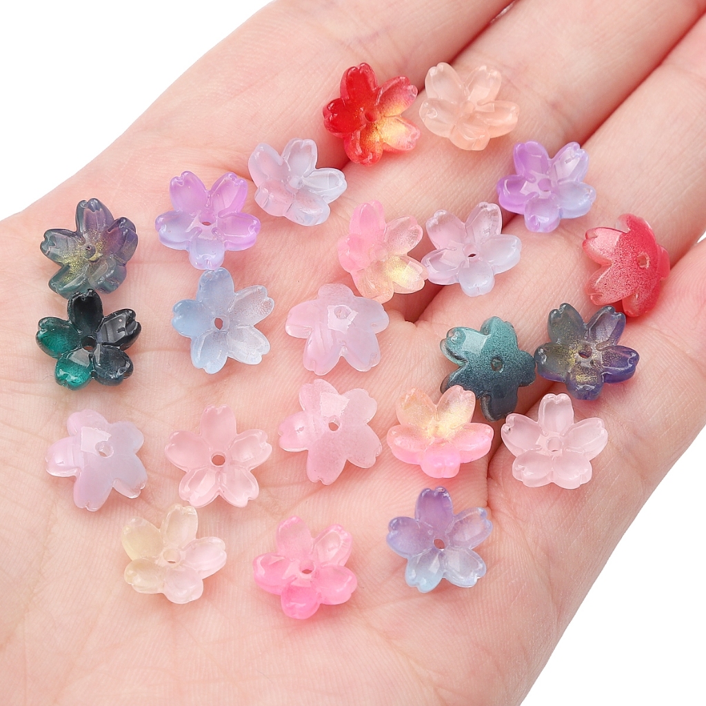 [11ม] 10ชิ้นแก้วดอกซากุระลูกปัดสามมิติลูกปัดดอกไม้ ทําเอง ทําสร้อยข้อมือดอกซากุระสร้อยคอเชอร์รี่ - รูปที่ 2